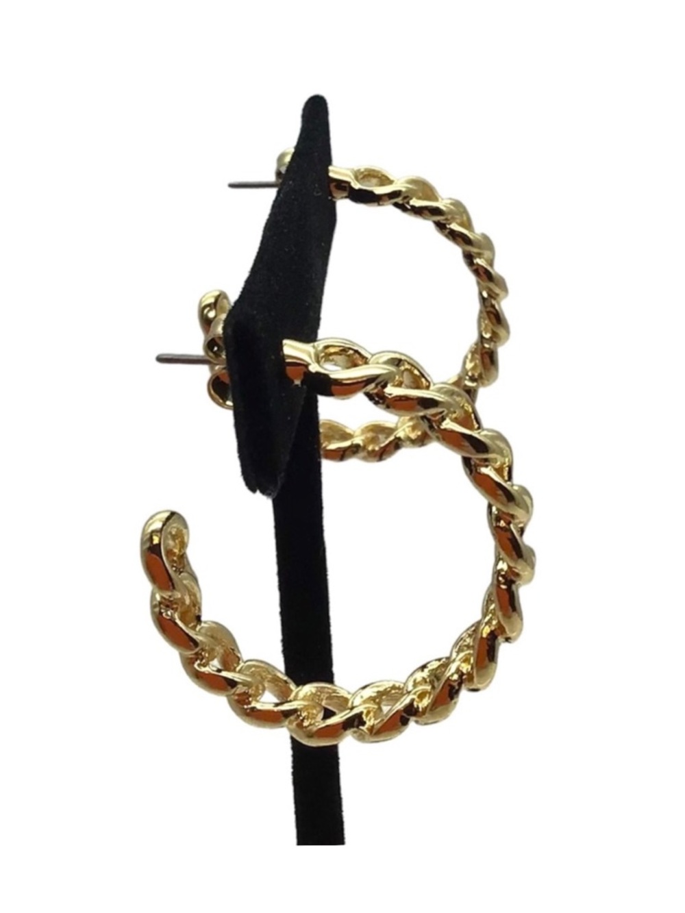 Frozen Gold Tone Chain Hoop Earrings (NWT) - Picture 6 of 11